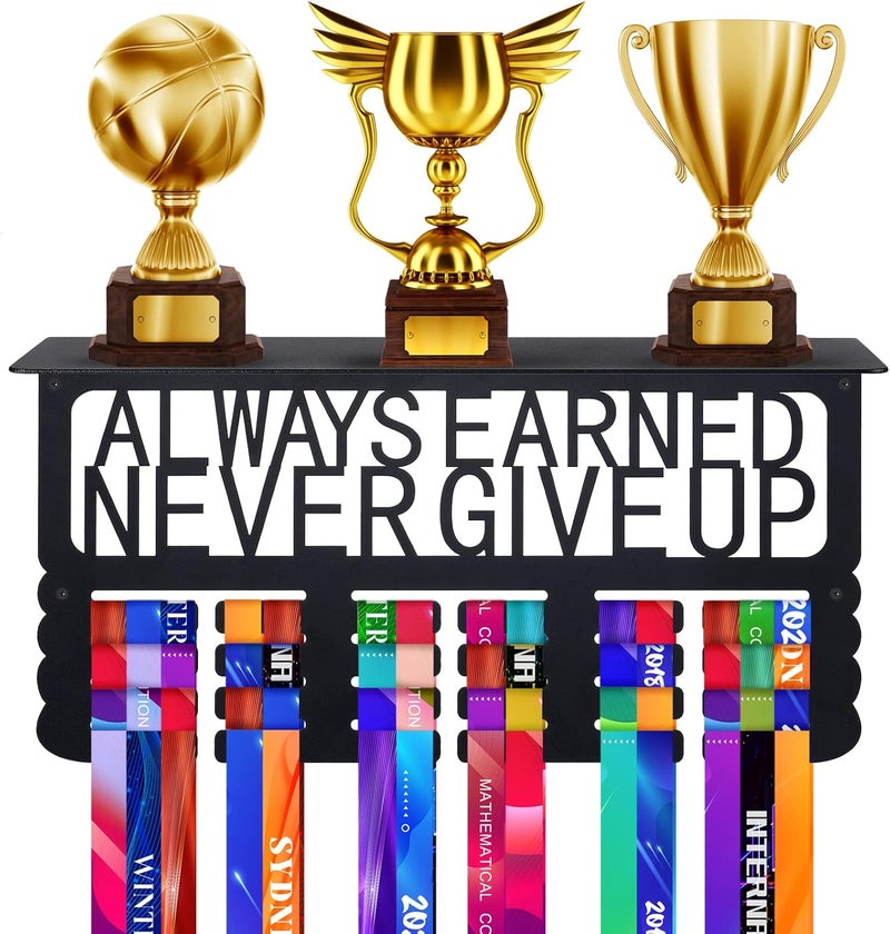 Big Gun Metal Trophy&Medal Display Shelf - Easy to Install Medal Hanger with Trophy Shelf, Holder for Running Race Wrestling Medals - Image 1
